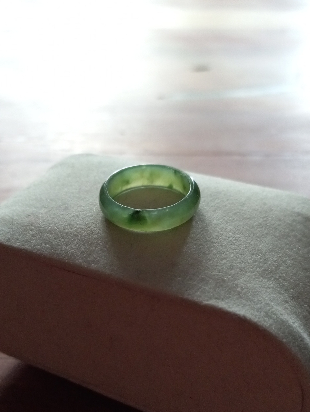 Genuine Translucent Green Jade Solid Band Ring